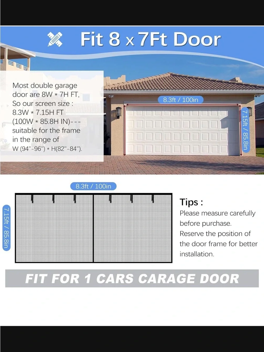 Amazon Black Magnetic Mesh Garage Screen - Black Frame
